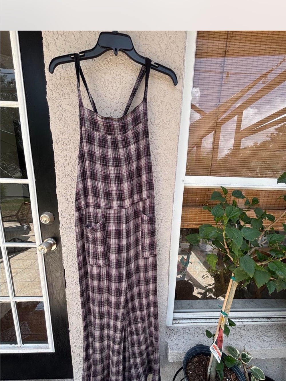 NATURAL LIFE Purple Plaid Maxi Slip Dress with Pockets